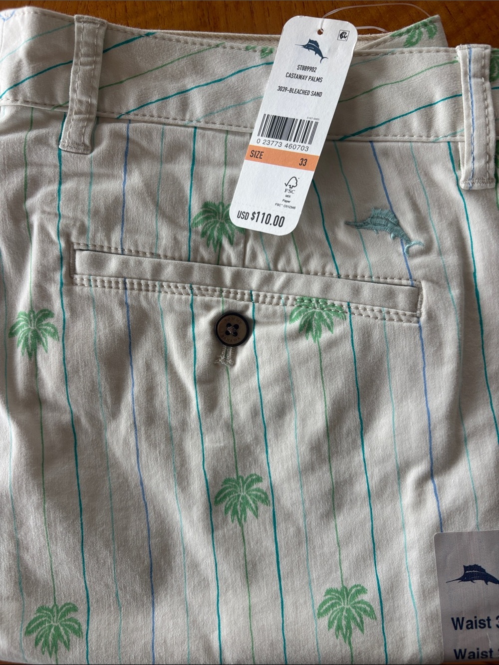 Tommy Bahama Mens 33 Castaway Palm Tree Shorts NWT cotton spandex white green